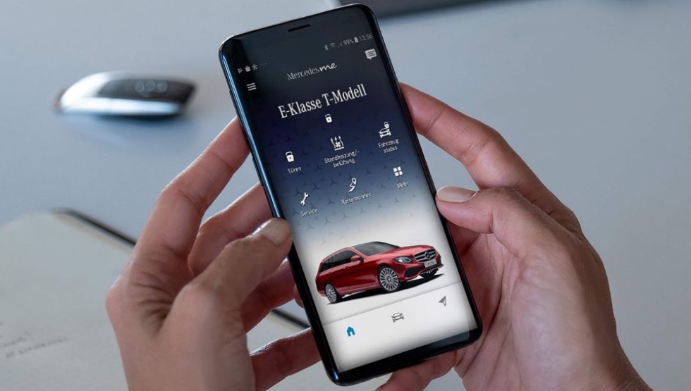Screenshots of the Mercedes Me mobile app interface