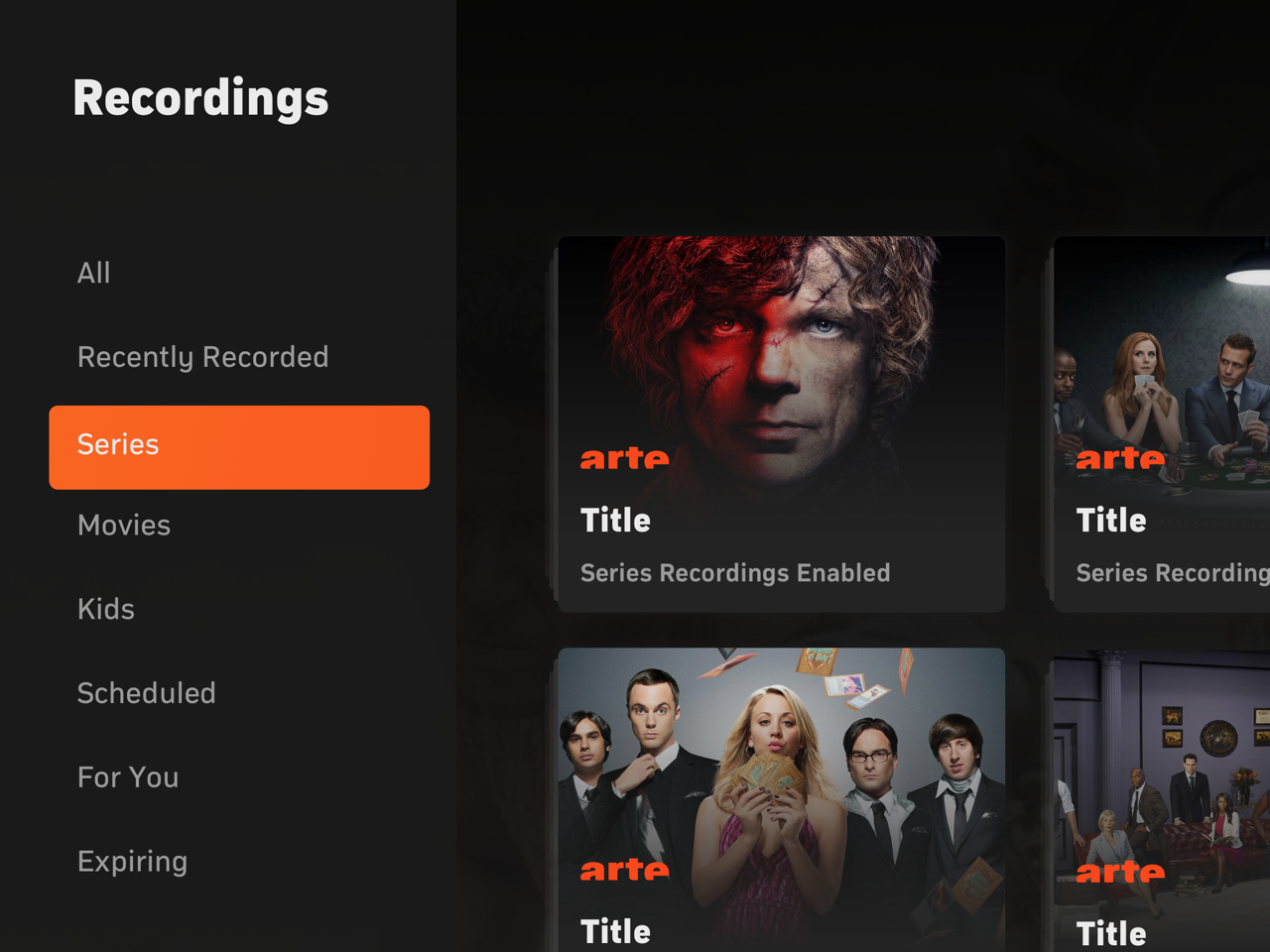 Screenshot showing smart content clusters in the Zattoo recordings interface